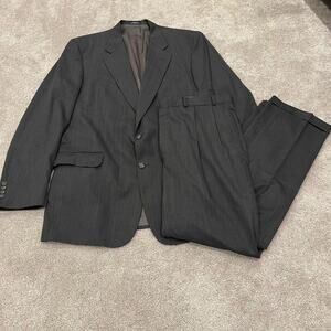 Stafford‎ Men's 2 Piece Worsted Wool Suit Dark Grey Size 46XT 36x32